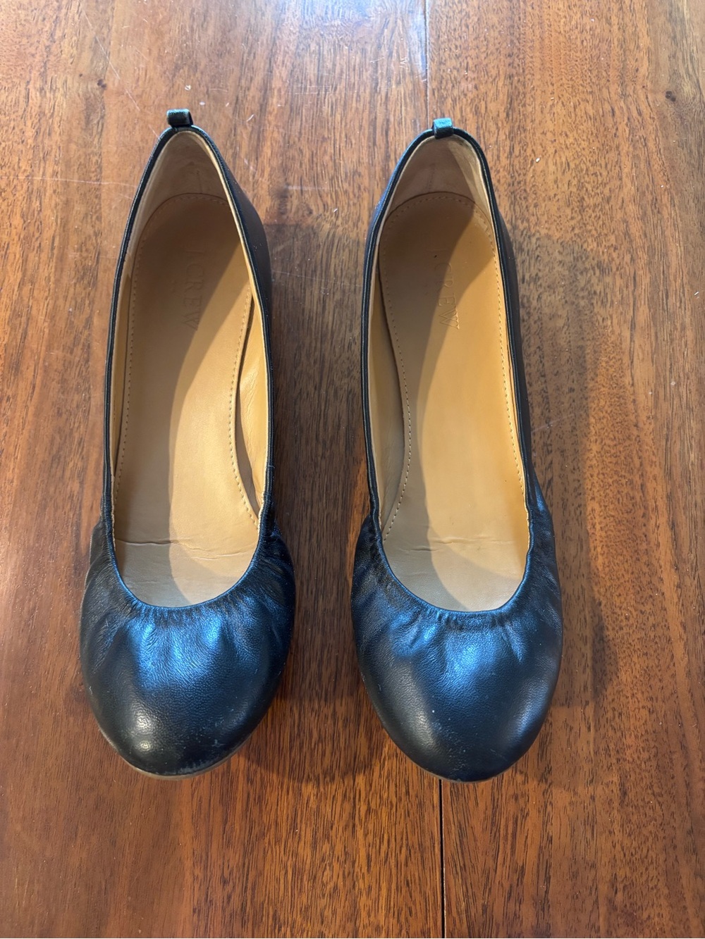J. Crew Black Leather Round-Toe Ballet Flats